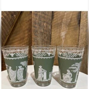 Vintage Wedgwood Green White Jeanette Jasperware Glasses Greek Goddess Set Of 3